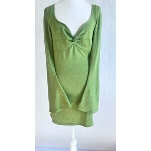 SHEIN SXY TWIST FRONT FLOUNCE SLEEVE BODYCON DRESS LIME GREEN SIZE M